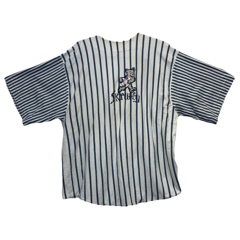 Vintage 90s Pinstripe Baseball Jersey Style Shirt Large Skruffy Bear Graphic